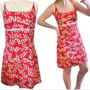 Vintage Y2K 90’s Red White Floral Flower Leaf Spaghetti Mini Dress Size Large L